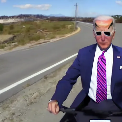 Image similar to dashcam footage of joe biden doing backflips