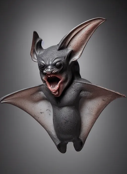 Prompt: sculpture of a vampire bat, made of marble, beautiful studio lighting