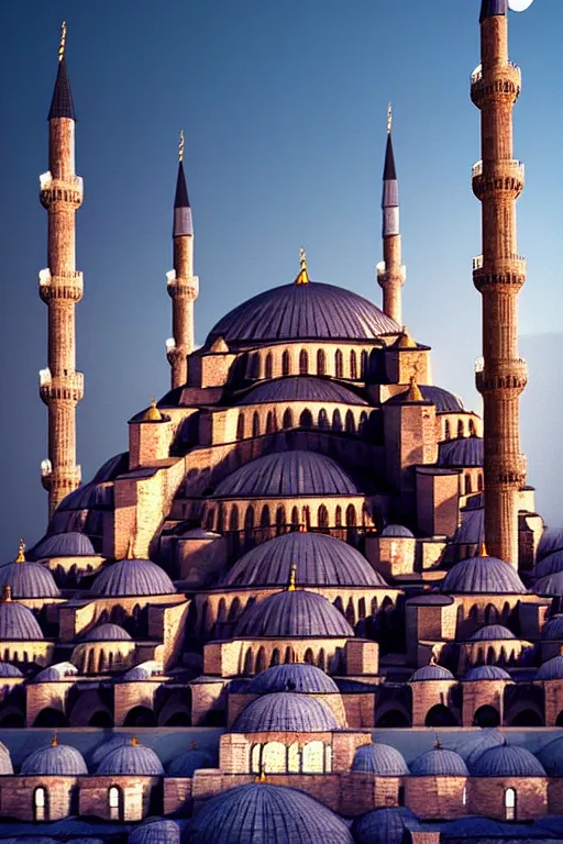 Image similar to a giant mosque in istanbul, digital art, realistic, artstation, soft colours, cinematic