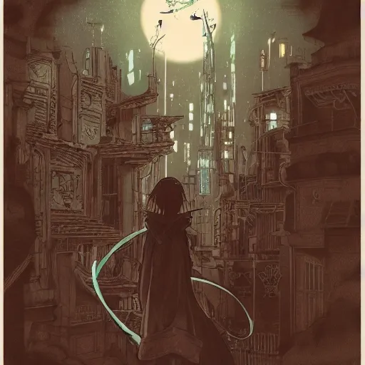 Prompt: precisely drawn illustration of anime verdigris colored old ruined tower, old-fashioned tarot card, victorian playing card, sepia tone, wide angle, sharp, fine details, anime, manga, cyberpunk, intense line art, 8k, precise linework, realistic, shaded lighting by katsuhiro otomo ghost-in-the-shell, magali villeneuve, artgerm, rutkowski Jeremy Lipkin and Giuseppe Dangelico Pino and Michael Garmash and Rob Rey