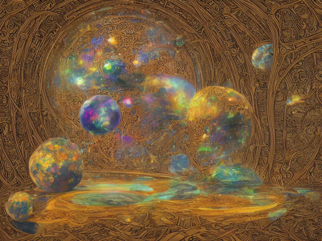 Image similar to The universe is a spheroid region 705 meters in diameter, 3d render, Sunlight Study, by Sanford Robinson Gifford! and ((((Lisa Frank)))), Art Nouveau, 8k, extreme detail, sharp focus, octane render