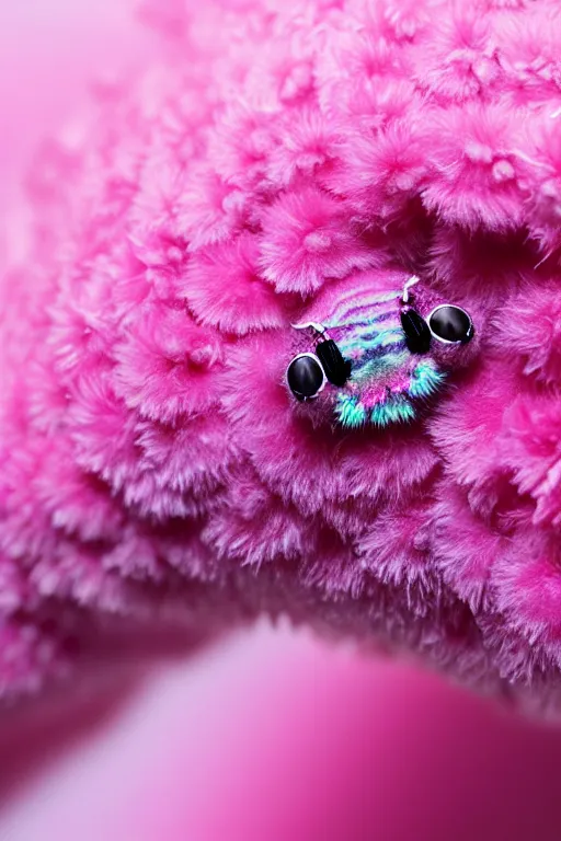 Image similar to high quality close-up photo pearlescent fluffy caterpillar! gorgeous highly detailed hannah yata elson peter cinematic pink lighting high quality low angle hd 8k sharp shallow depth of field