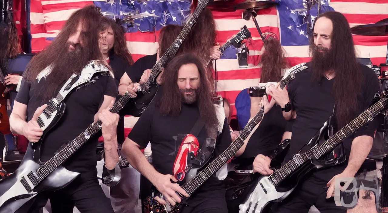 Image similar to john petrucci plays guitar with donald trump, 2 0 1 5 official music video, shot on sony a 7, studio recording