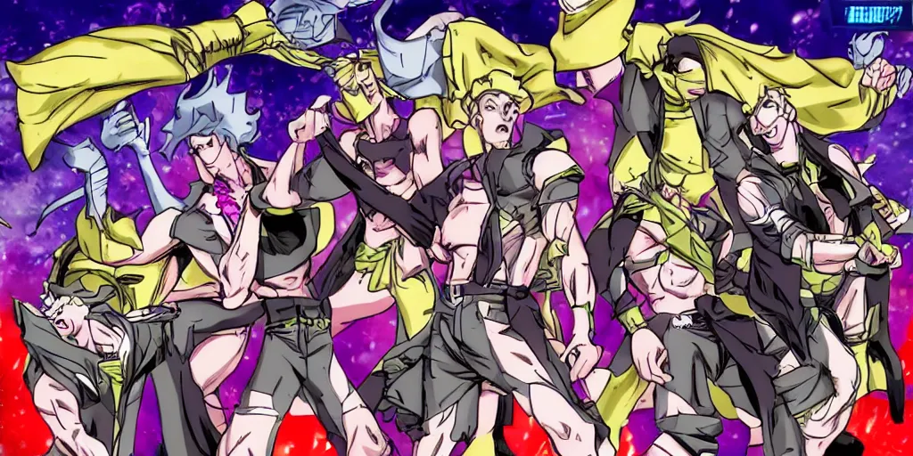 Image similar to The Jojo brothers from Jojo Bizzare Adventures storm the capitol