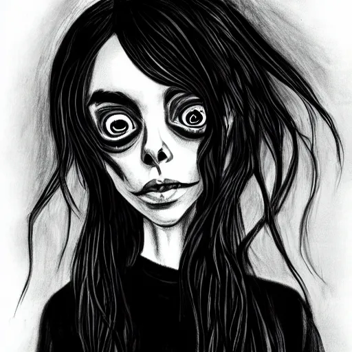 Image similar to drawing of billie eilish in the style of corpse bride