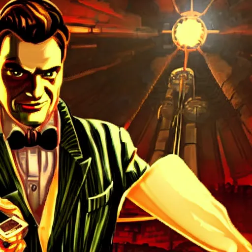 Image similar to quentin tarantino in the video game bioshock