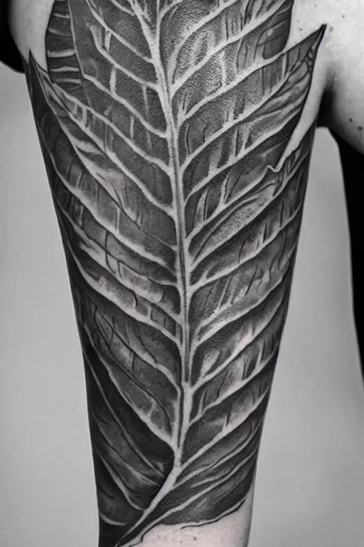 Prompt: tattoo of a monsters deliciosa leaf and a alocasia zebrina leaf