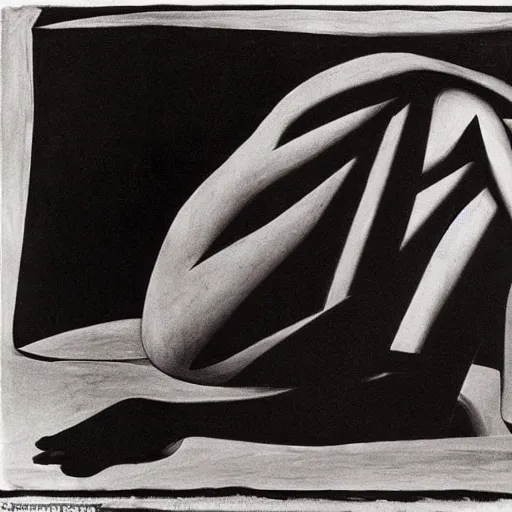 Image similar to desperation; pathetic creature with nothing to lose; hopelessness; drab landscape; desolation; man ray