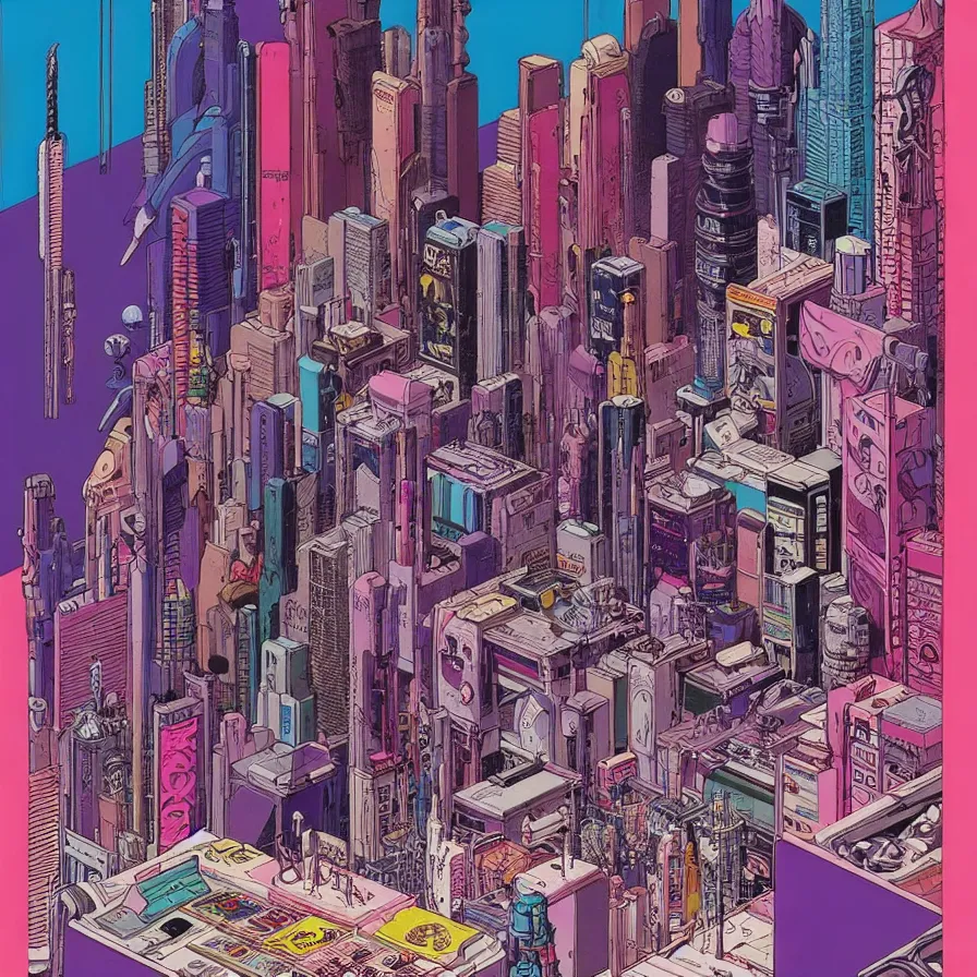 Image similar to ( ( ( ( stylish bar counter in cyberpunk city ) ) ) ) by mœbius!!!!!!!!!!!!!!!!!!!!!!!!!!!, overdetailed art, colorful, artistic record jacket design