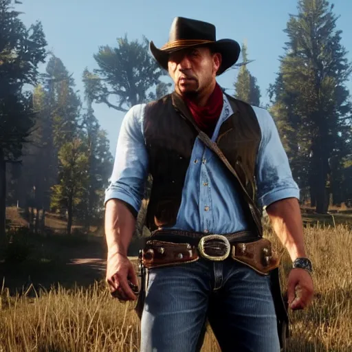 Image similar to a screenshot of vin diesel in red dead redemption 2 as arthur morgan