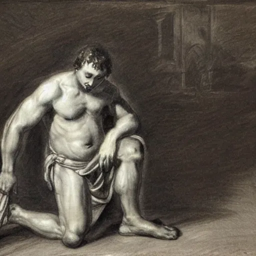Prompt: napoleon kneeling before the pope, charcoal, delacroix