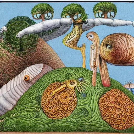 Prompt: illustration in the style of Codex Seraphinianus