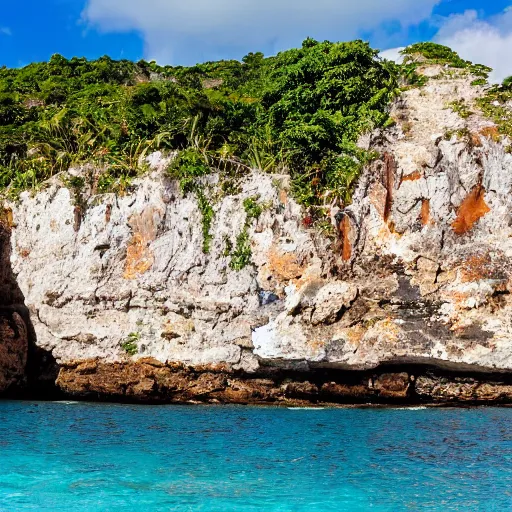 Image similar to photo of a jamaican shoreline cliff with a cave and a spanish galleon in the foreground