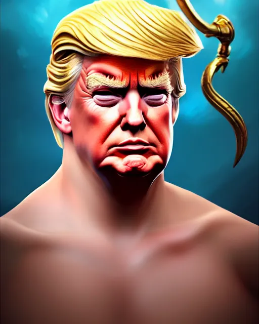 Image similar to character concept art of donald trump as poseidon | cute - fine face, pretty face, realistic shaded perfect face, fine details by stanley artgerm lau, wlop, rossdraws, james jean, andrei riabovitchev, marc simonetti, and sakimichan, tranding on artstation