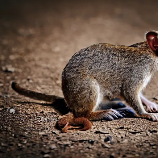 Prompt: high quality photography of rabbit cross monkey on simple blurred background from National GeoGraphic Award winning.