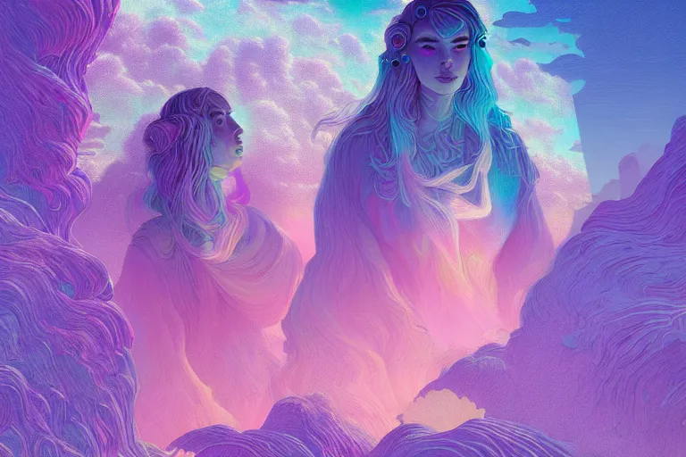 Image similar to muted vaporwave ombre. double exposure, druid of creativity, beautiful character fashion design, by josan gonzalez and paul lehr and david heskin and seb mckinnon and jared s. merantz and alex grey, hi - fructose, 8 k, digital matte painting