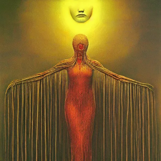 Image similar to the queen of the sun by zdzislaw beksinski and h. r. giger, oil on canvas