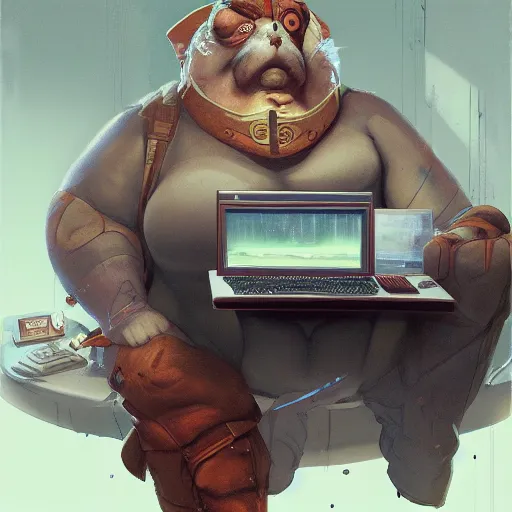 Image similar to a insanely detailed painting of a slightly overweight man wearing a homemade superhero costumed, sitting at a computer desk, nervously and clicking on the mouse, in the style of peter mohrbacher, dramatic lighting and composition, trending on artstation, concept art, comic book, graphic novel