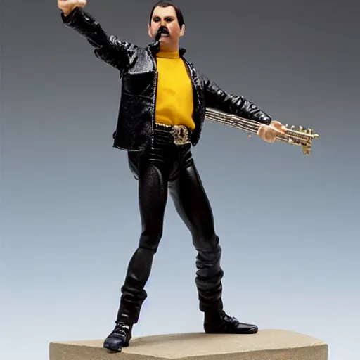 Prompt: freddie mercury action figure, well lit, studio light, painted action figure