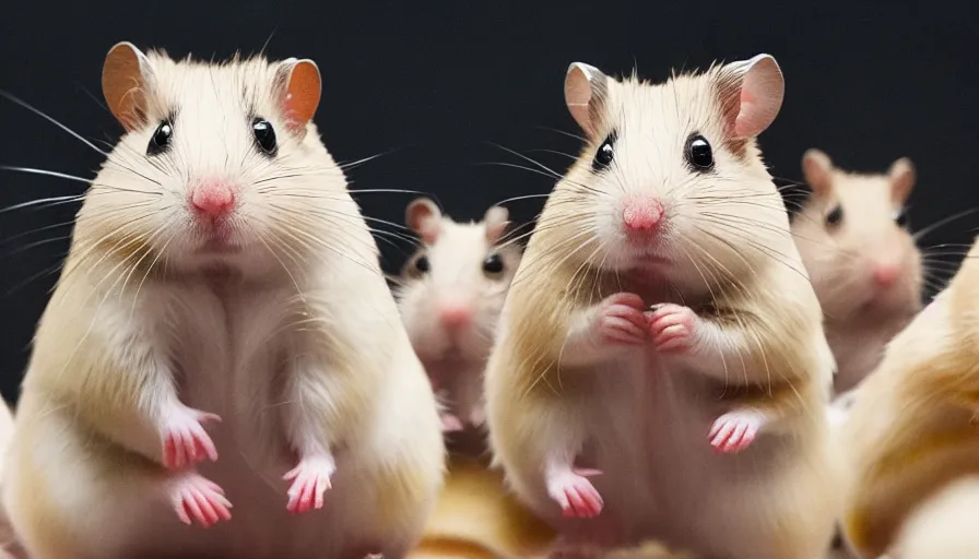 Prompt: An award-winning national geographic photo of a graduate hamster doing a speech in front of other hamsters in the academy, HD, professional photography, sharp focus, natural lighting, enhanced colors, Flickr