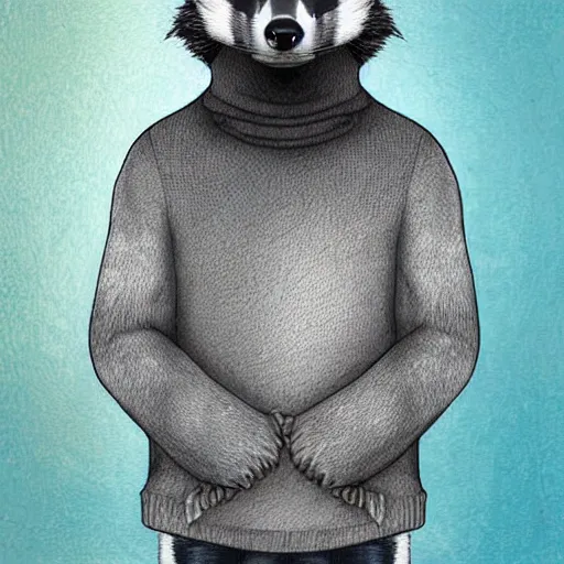 Image similar to Handsome male badger anthro furry wearing a turtleneck, digital art