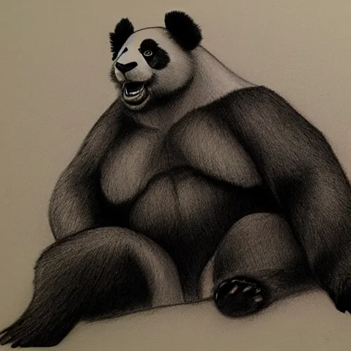 Image similar to muscular panda, highly detailed, pencil sketch