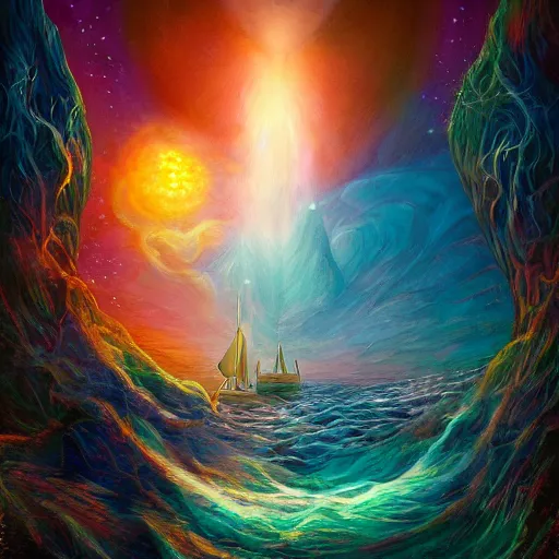 Image similar to a mind forever voyaging, fantasy, sea, cosmos, eternity, randy vargas