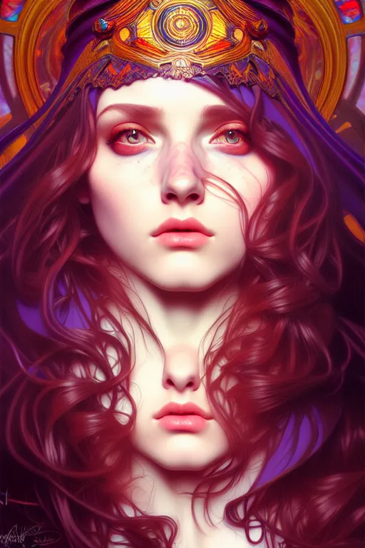 Image similar to overlord, psychedelic, portrait, highly detailed, deep focus, elegant, digital painting, smooth, sharp focus, illustration, ultra realistic, 8 k, art by artgerm and alphonse mucha