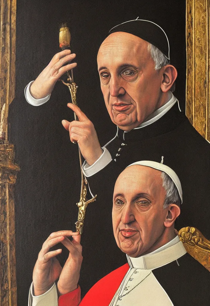 Image similar to portrait of pope francis black background extremely detailed oil painting by sandro boticelli old master