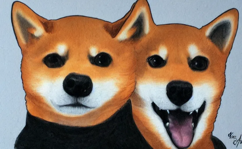 Image similar to a shiba inu that doesn't know any artists names. such confuse, many stupid, wow