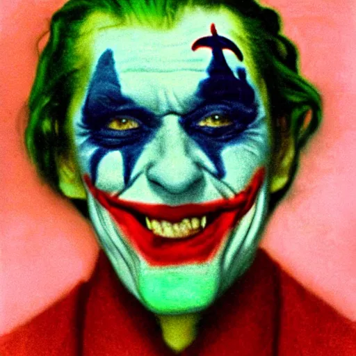 Image similar to peter otoole, hair green, face white, lips red, portrait, impressionistic, film still, joker