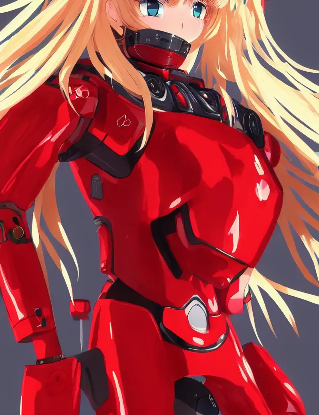 Image similar to an anime portrait of a blonde girl in a red mech suit, trending on artstation, digital art, 4 k resolution, detailed, high quality, sharp focus, hq artwork, coherent, insane detail