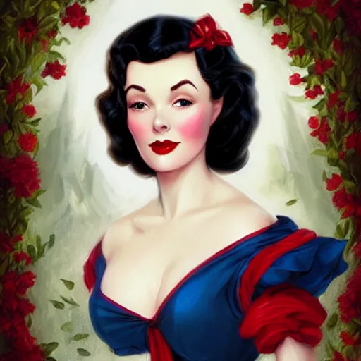 Image similar to a pinup of vivien leigh as snow white by charlie bowater and anna dittmann and gil elvgren.