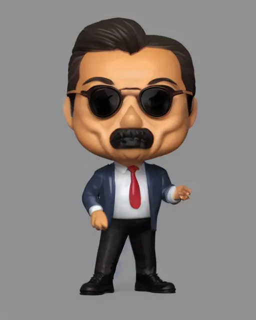 Image similar to full body 3d render of Altaf Hussain as a funko pop, studio lighting, white background, blender, trending on artstation, 8k, highly detailed