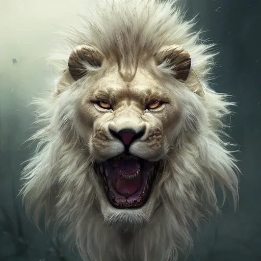 Image similar to a photorealistic dramatic fantasy render of a muscular albino male furry anthro lion wearing a beautiful intricately detailed japanese white snake kitsune mask and clasical japanese kimono by wlop, artgerm, greg rutkowski, alphonse mucha, beautiful dynamic dramatic dark moody lighting, shadows, cinematic atmosphere, artstation, concept design art, octane render, 8 k