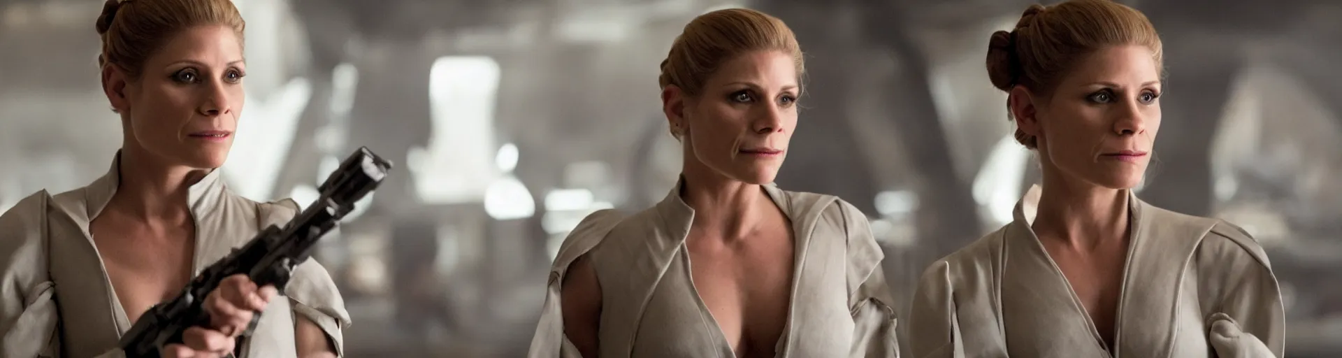 Prompt: A film still of Katee Sackhoff as Leia from Star Wars