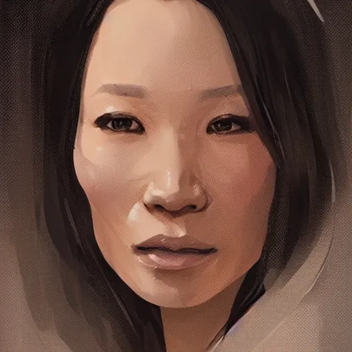 Image similar to “ portrait of lucy liu by greg rutkowski, young, attractive, highly detailed portrait, scifi, digital painting, artstation, concept art, smooth, sharp foccus ilustration, artstation hq ”