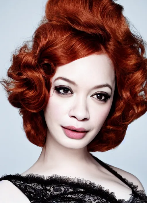 Image similar to portrait of beautiful asian christina hendricks by mario testino, headshot, detailed, award winning, sony a 7 r