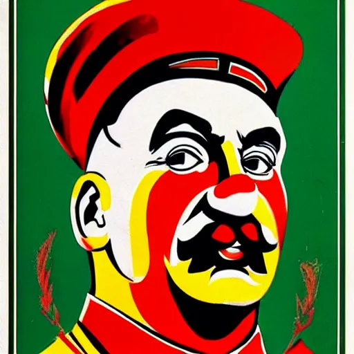 Image similar to communist clown portrait, soviet propaganda style, poster, stalin