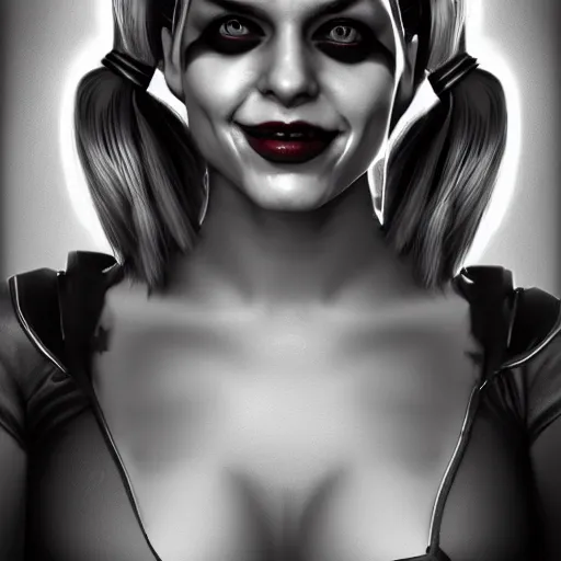 Prompt: hyperrealist portrait of harleyquinn, photo realistic, dynamic lighting, artstation, poster, volumetric lighting, very detailed faces, 4 k, award winning