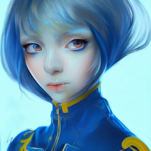 Image similar to a portrait of anime ukrainian blue and yellow girl, concept art, trending on artstation, highly detailed, intricate, sharp focus, digital art, 8 k