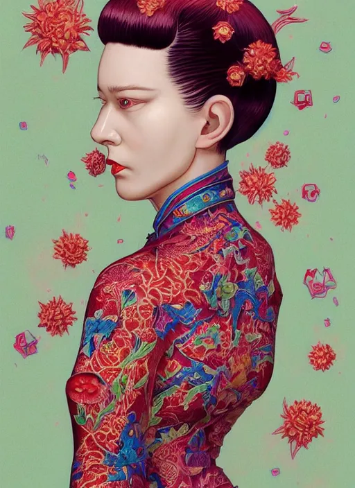 Image similar to cheongsam : : by martine johanna and simon stalenhag and chie yoshii and casey weldon and wlop : : ornate, dynamic, particulate, rich colors, intricate, elegant, highly detailed, centered, artstation, smooth, sharp focus, octane render, 3 d