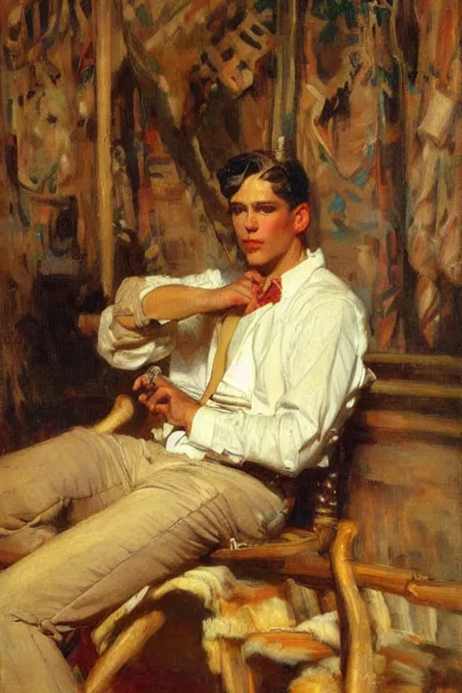 Image similar to attractive male, painting by gaston bussiere, j. c. leyendecker