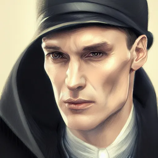 Image similar to portrait of tommy shelby by charlie bowater