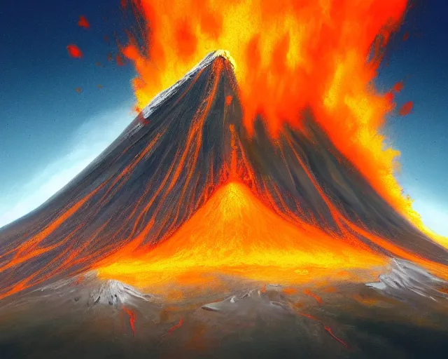 Prompt: eruption of a volcano, oil paining, artstation, 4k, elegant