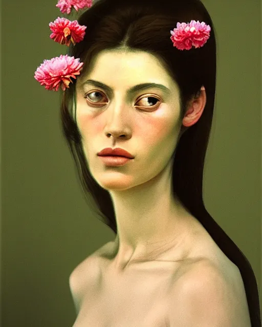 Image similar to portrait of a woman with flowers, clemente, francescomau wilson, filonov, beautiful face, octane rendering