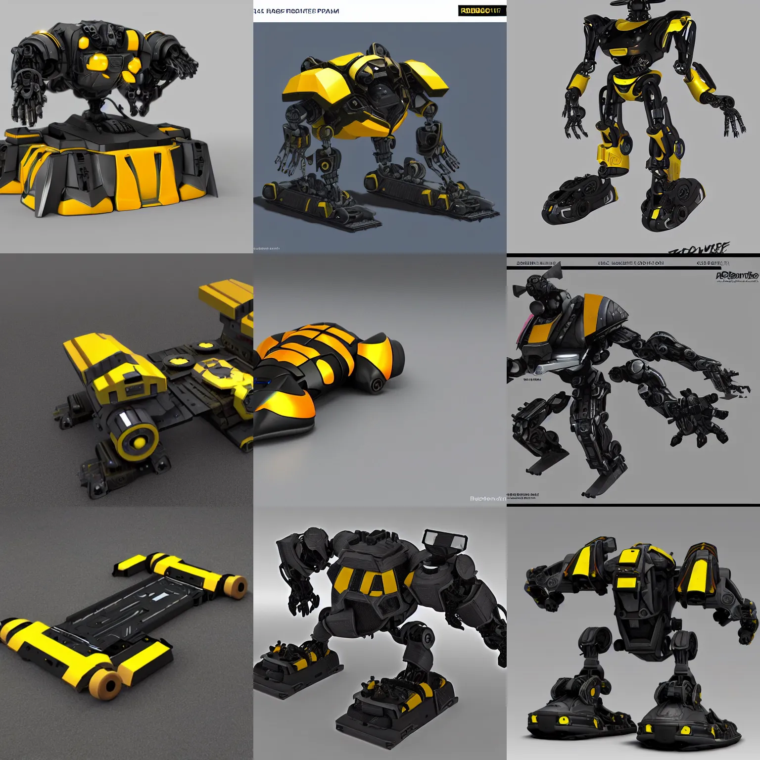 Prompt: hard surface, robotic platform, based on bumblebee