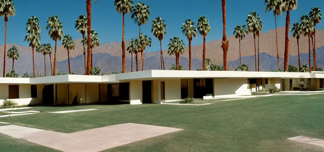 Prompt: house designed by ictinus and callicrates in palm springs, 1 9 7 2