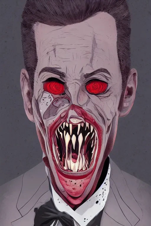 Image similar to pee wee herman in sleepy hollow, full body, big two toned eyes, teeth gritted, horror, intricate details, cinematic, epic, realistic, anatomy, tomer hanuka, uplight, artstation, photorealistic, scary