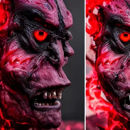 Image similar to a demon inspired by lava created by the make up artist hungry, photographed by andrew thomas huang, cinematic, expensive visual effects